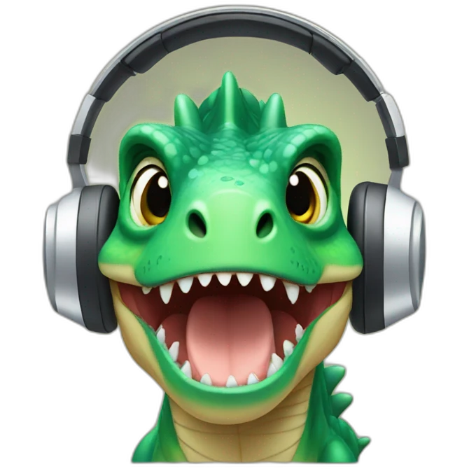 Dino with headphones  emoji