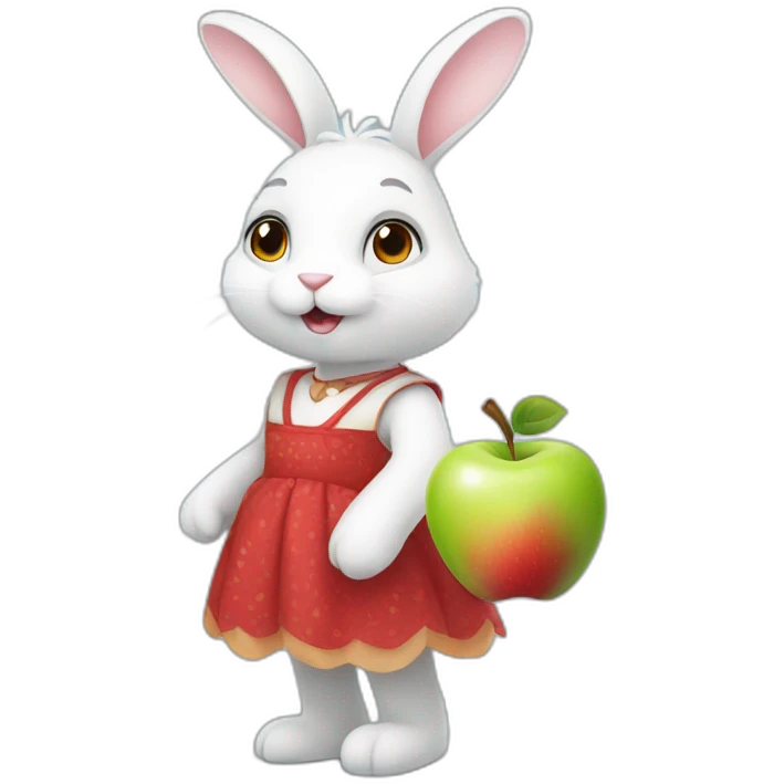 White bunny in dress with apple emoji
