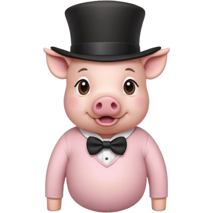 Pig wearing a long sleeve tshirt, baby pink, with the print ’suiade’ and a top hat emoji