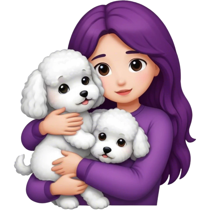 Long hair girl hugging bichon emoji