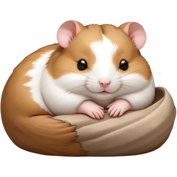 Meme-Worthy Cute Sleeping Brown and White Banded Hamster Portrait Emoji, Head resting peacefully with a contented smile, showcasing a delightfully compact build and a luxuriously soft banded fur of brown and white, eyes shut in a serene nap, Simplified yet hilariously adorable features, highly detailed, glowing with a soft, drowsy light, high shine, relaxed and utterly lovable, stylized with an air of playful laziness, bright and heartwarming, soft glowing outline, capturing the essence of a comically sleepy hamster, so meme-worthy it feels like it could instantly become the next viral sensation of adorable slumber! emoji