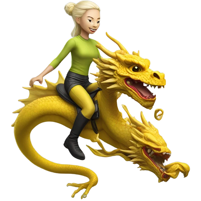 Photo realistic, alien female yellow,  on china dragon emoji