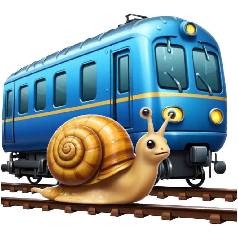 snail under the rain next to the train emoji
