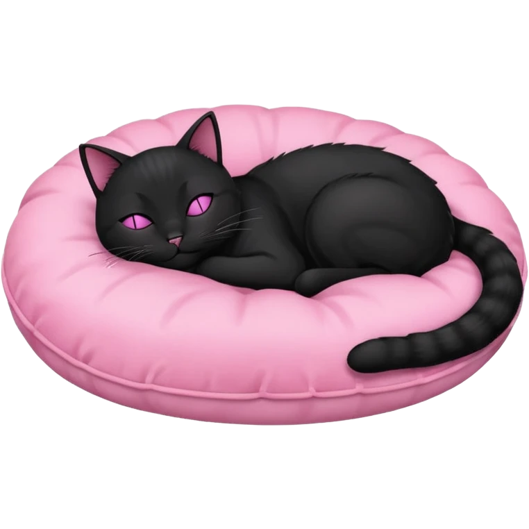 Black cat sleeping on pink pillow emoji