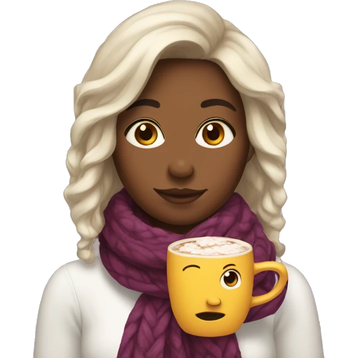 A Girl with a blowout hair and a scarf and a hot chocolate  emoji