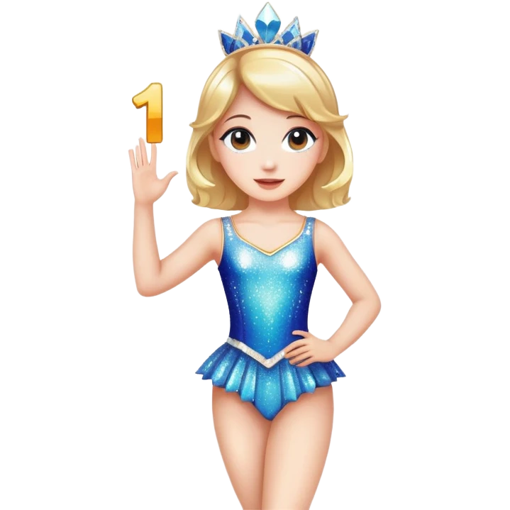 Girl in dance costume holding number 1 emoji