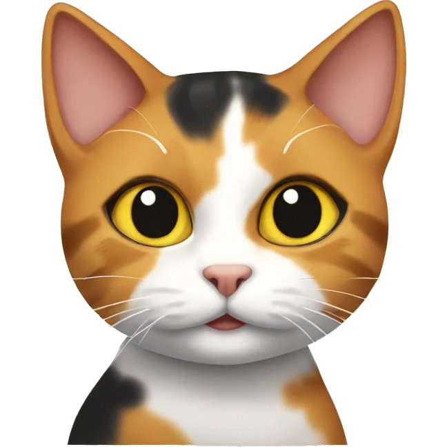Calico cat with a sign that says good morning emoji