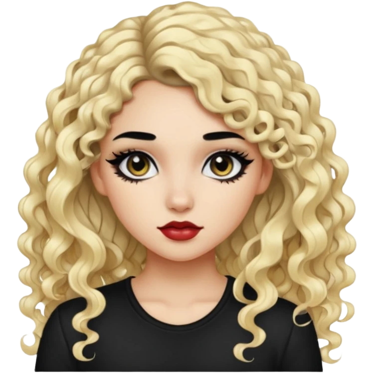 split dye leftside blonde rightside black hair, baddie, pretty makeup, black eyeliner, long curly hair emoji