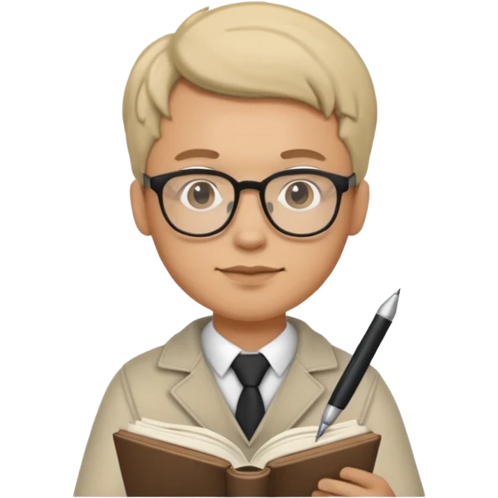man hold a pen in hand write in book , wearing glasses emoji