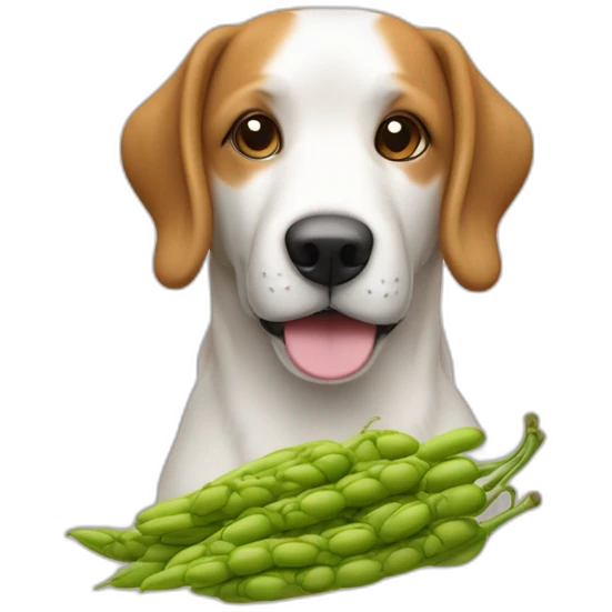Chien qui bois de la bière avec un petit haricot emoji