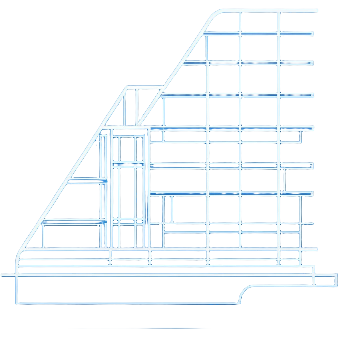 side view of a blue blueprint plan with white lines emoji