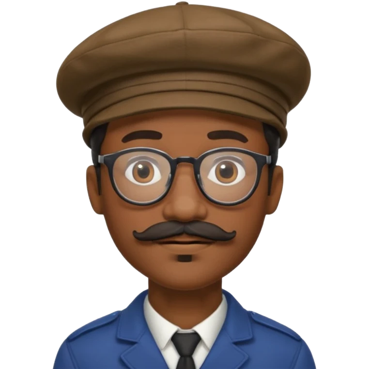A black man with a mustache, wearing glasses, and a beret tilted to the right. emoji