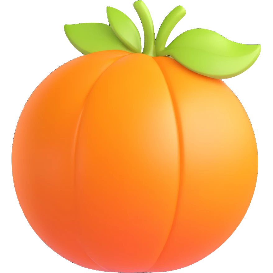 simple orange fruit, 3D, ultra-smooth, shiny, no text emoji