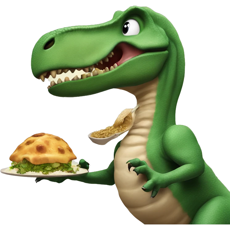 A dinosaur eating Raman￼ emoji