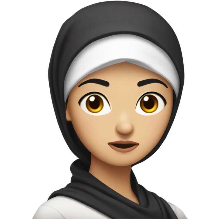 russian/Asian woman with black hair and arab headscarf looking disapproving and mad emoji