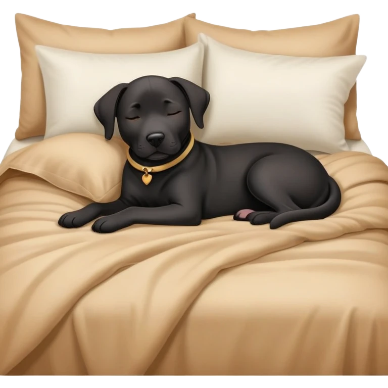black lab/amstaff dog sleeping under the sheets in bed emoji