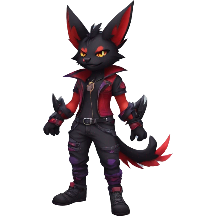 Black-Red-Purple Anthro Cool Punk Bat-Litten-Fakemon-fursona Full Body emoji