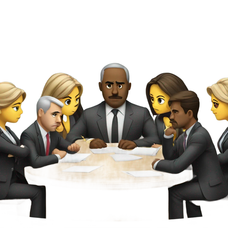 business people sitting around a table looking unhappy emoji