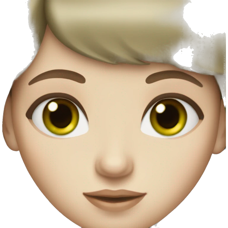 woman with brown hair and bangs and eyelashes and green eyes. pale skin emoji