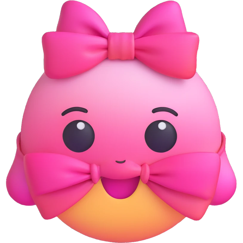 pink innocent pretty emoji with bow on head soft gradient colors sweet bashful look emoji