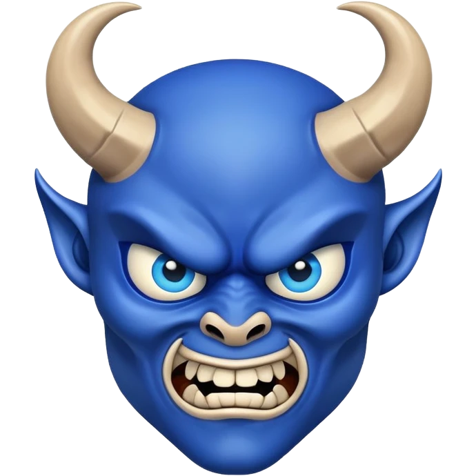 blue demon emoji face with big expressive eyes and curved horns emoji