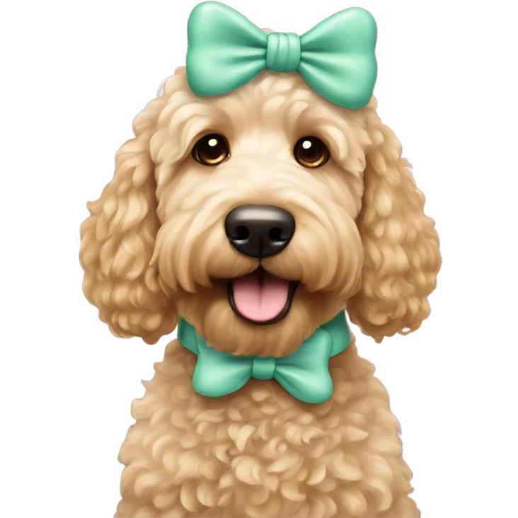 Mint golden doodle dog with a bow emoji