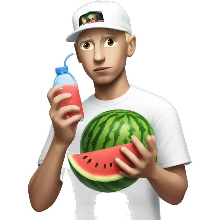 Eminem holding a water melon emoji
