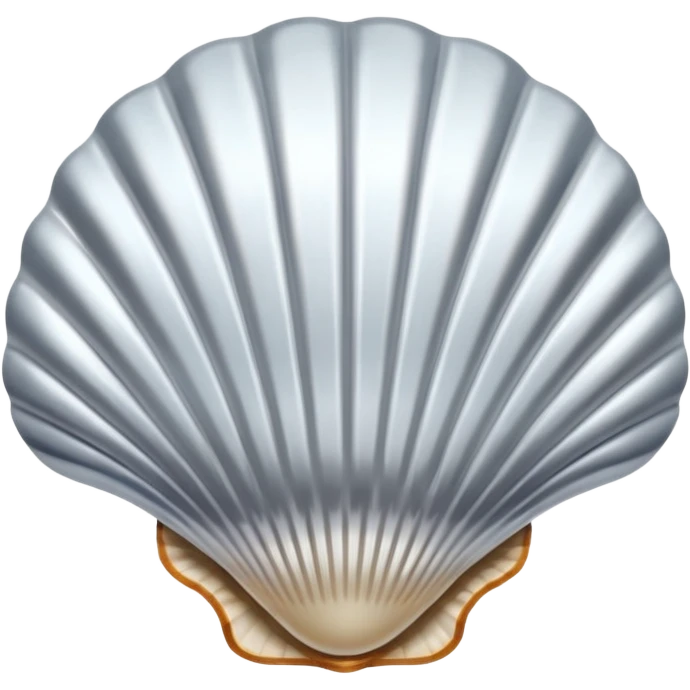 A seashell emoji made of polished silver chrome, smooth curved surface, reflective metallic highlights, elegant minimal design, iOS emoji style, centered, clean white background, soft lighting emoji