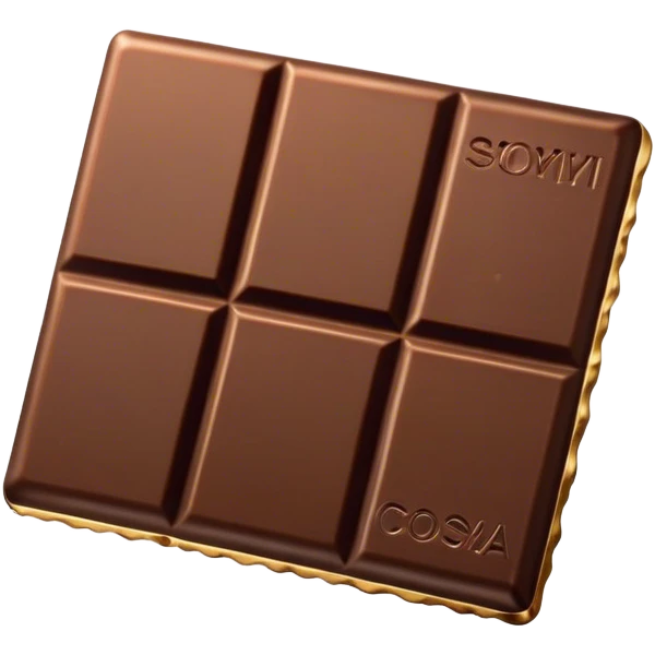 Cinematic silky dark chocolate bar, broken into perfect squares, rich cocoa tones, slightly melting edges, fine texture and decadent shine, warm golden highlights, tempting and rich. emoji