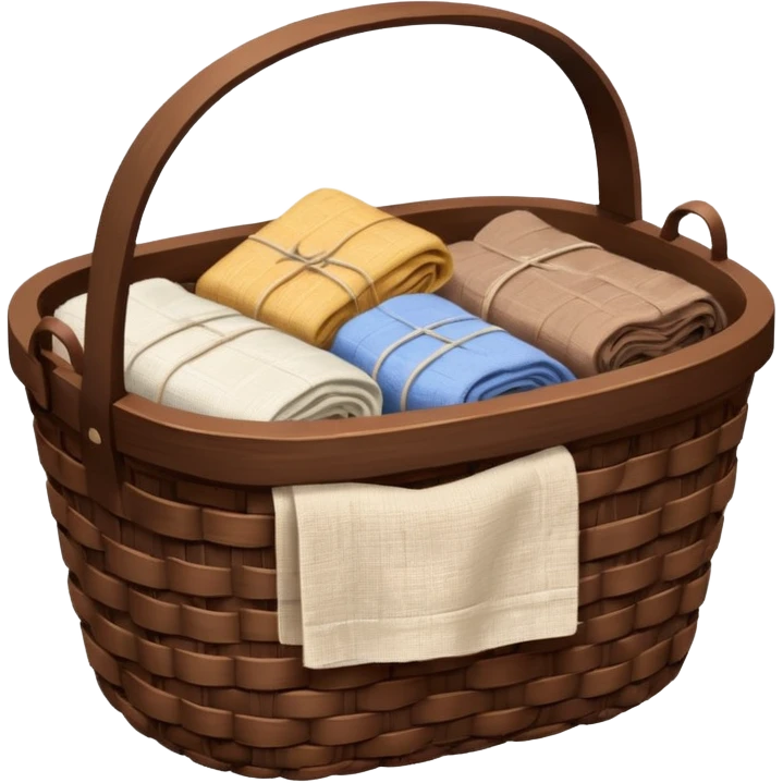 A wooden raffia chocolate Brown basket with fresh washed linen emoji