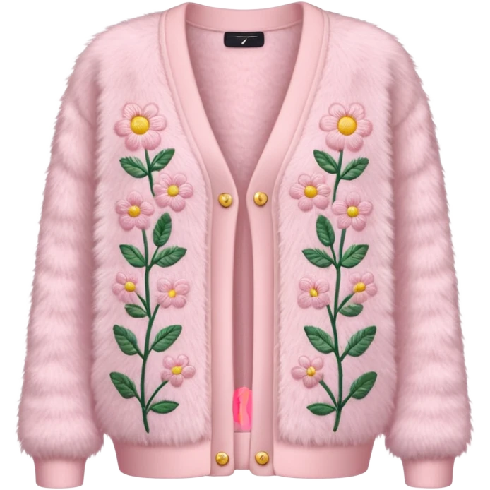 Light pink furry cardigan with flowers emoji