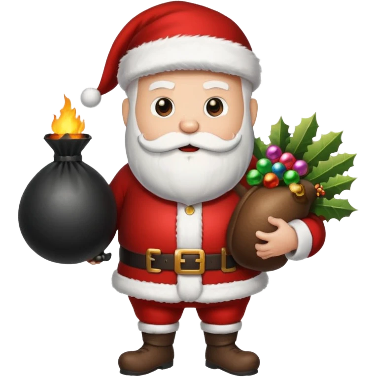 Santa holding a bomb and a turkey emoji