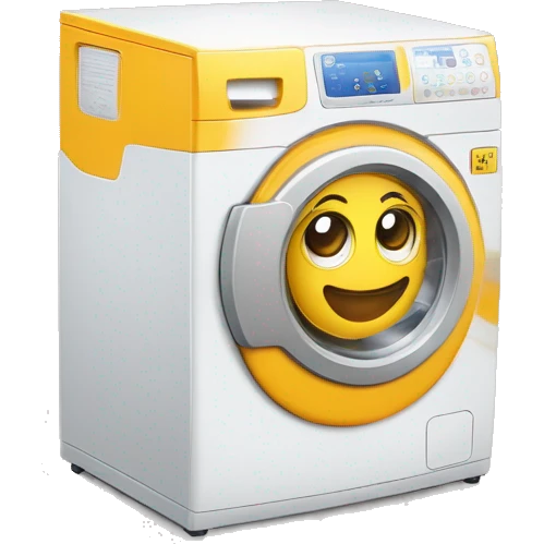 Máquina de lavar roupa com olhos, boca, braços e pés emoji