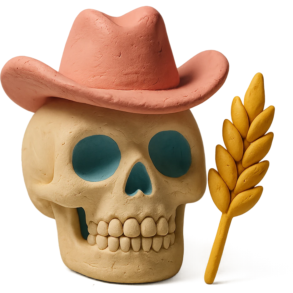 skull with pink cowboy hat and wheat emoji