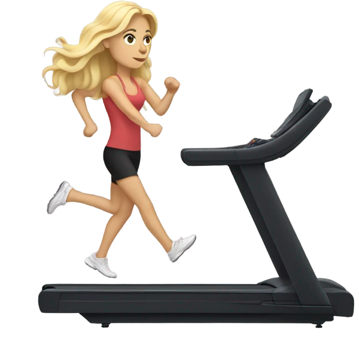 White woman, long hair, blonde hair, wavy hair, treadmill emoji