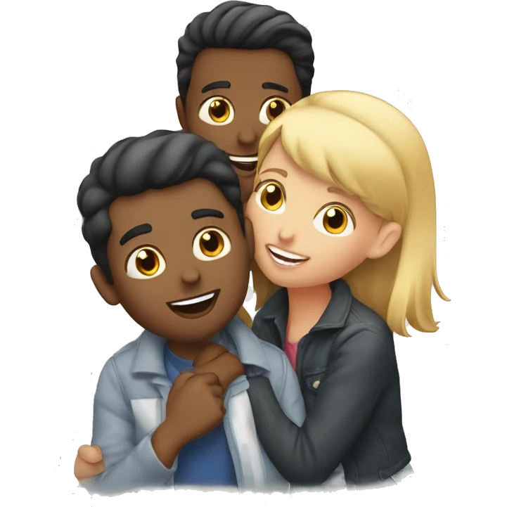 Two girls kissing a man on the cheek emoji