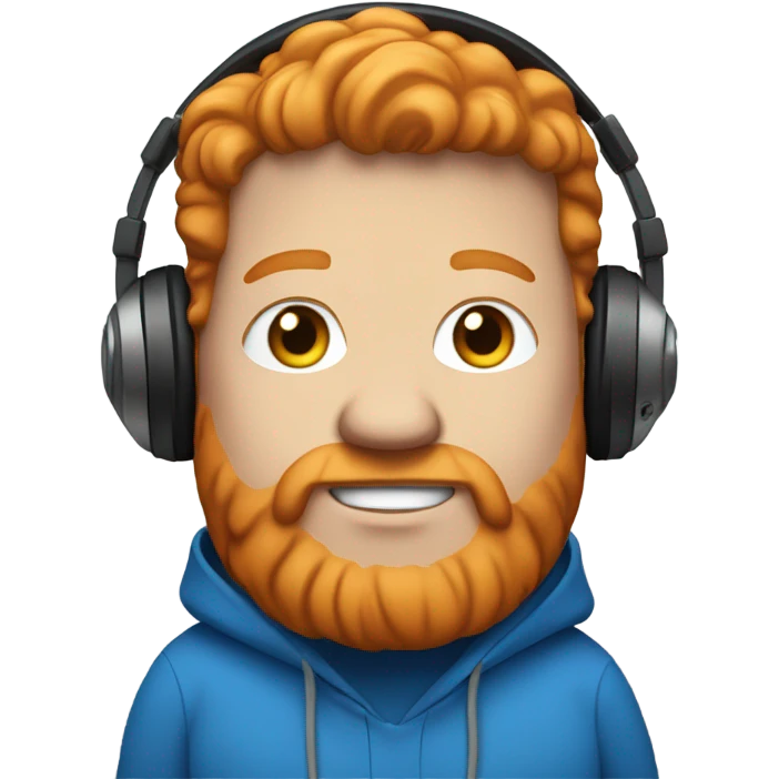 Fat ginger man in blue hoodie with headphones on emoji
