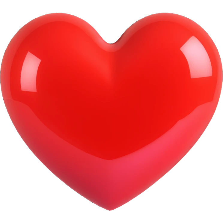 3D emoji style heart, glossy red, shiny and puffy emoji