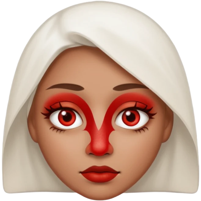 woman with white powder under her nose, wide red eyes, iOS emoji style, no background emoji