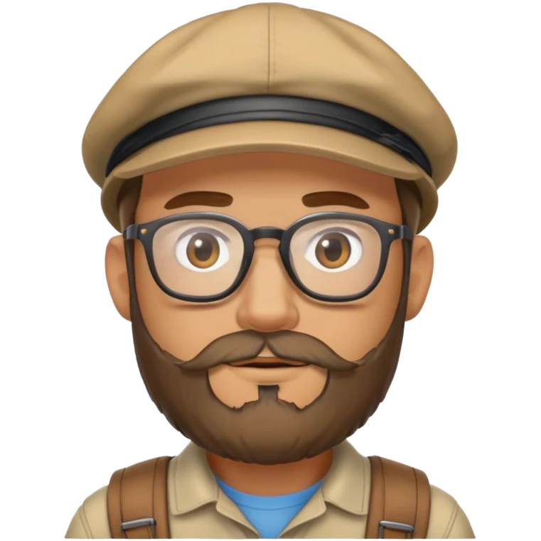 Adventurer with glasses, a beard and tan colored cap emoji
