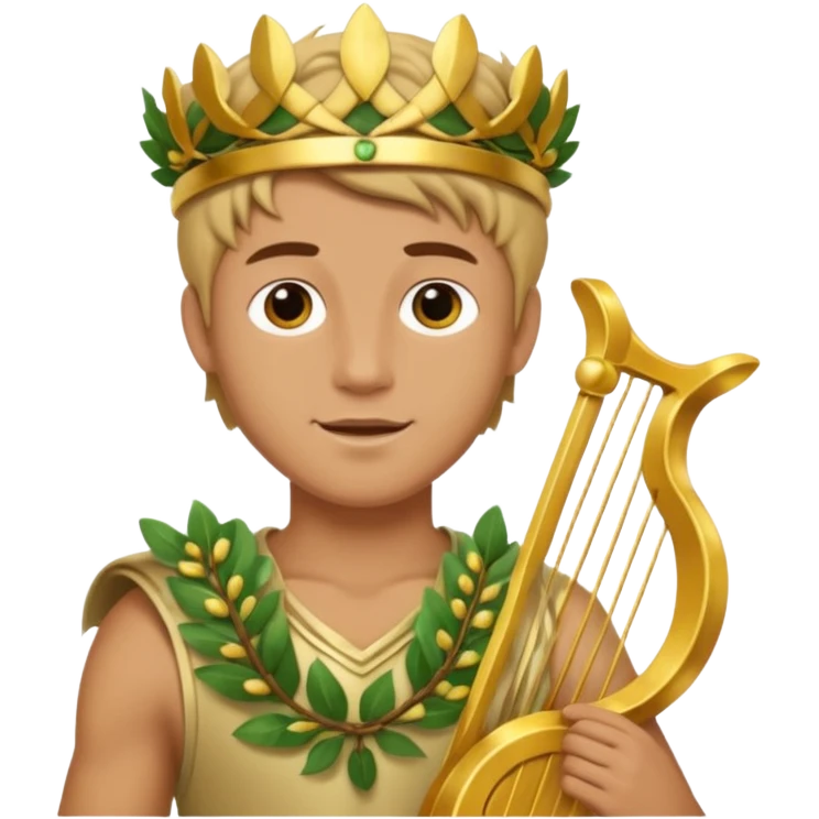 An emoji of the Greek god Apollo. He is a youthful man with a laurel wreath on his head, holding a golden lyre. emoji