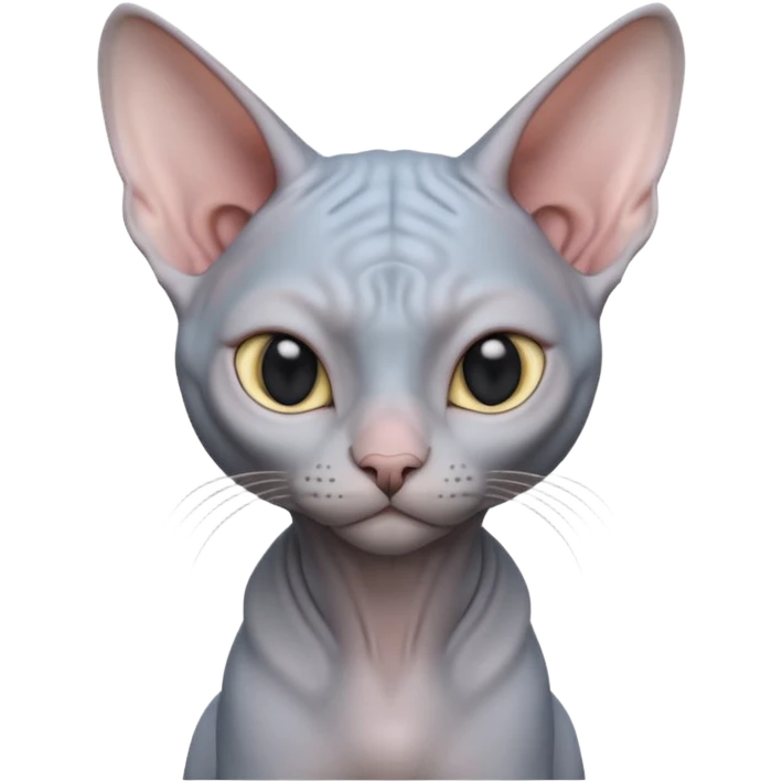 A 3D cartoon silver-gray Sphynx cat with smooth skin, gentle expression, elegant pastel lighting, cinematic Memoji rendering. full body or half body. emoji