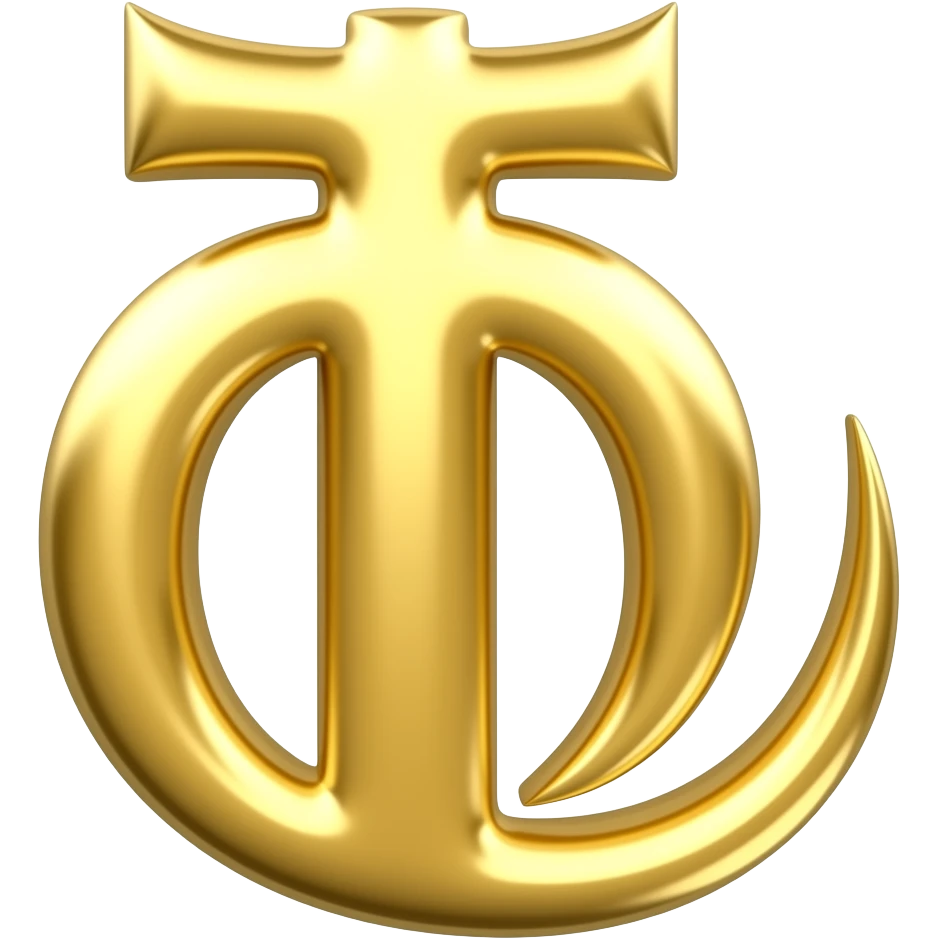 A 3D gold symbol of the Coptic letter Khai (Ϧ). It looks like a lowercase 'b' with a long diagonal tail crossing through the bottom. Curved script style, ancient Egyptian feel, no Greek Sigma, no math symbols. emoji