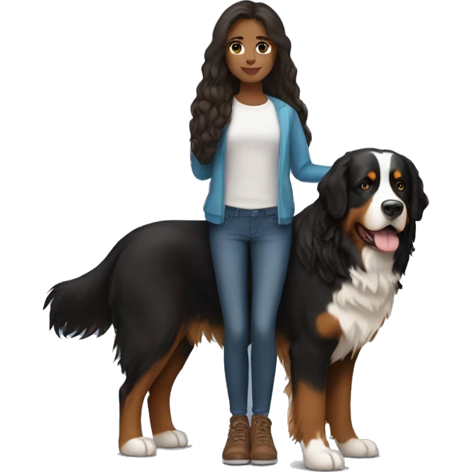 Brunette long haired girl with bernese mountain dog emoji