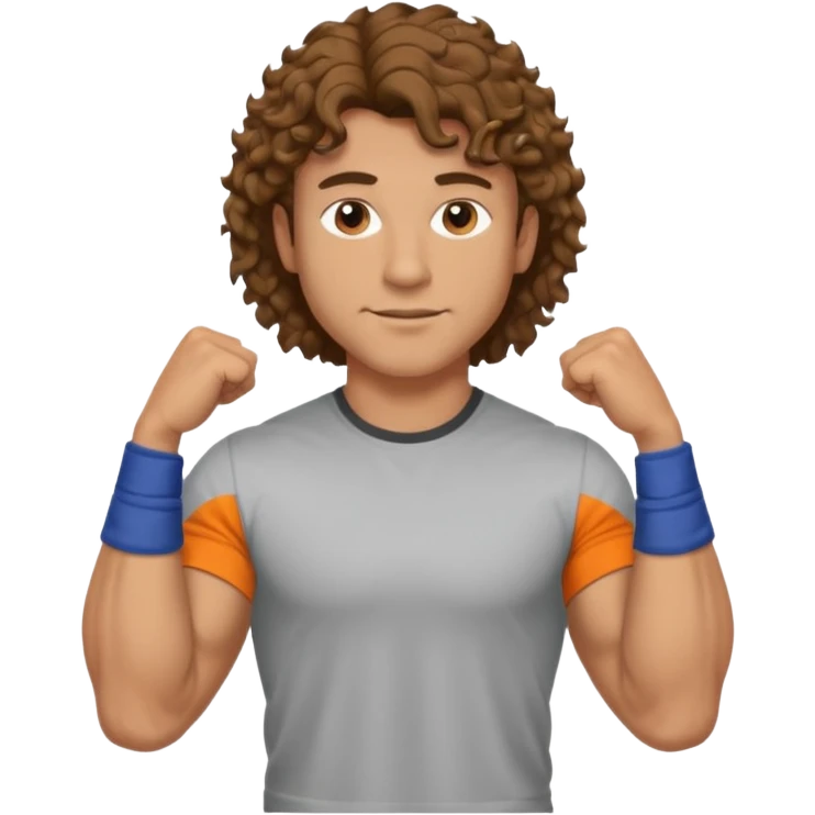Hot male engineer with curly brown mullet hair and muscles emoji