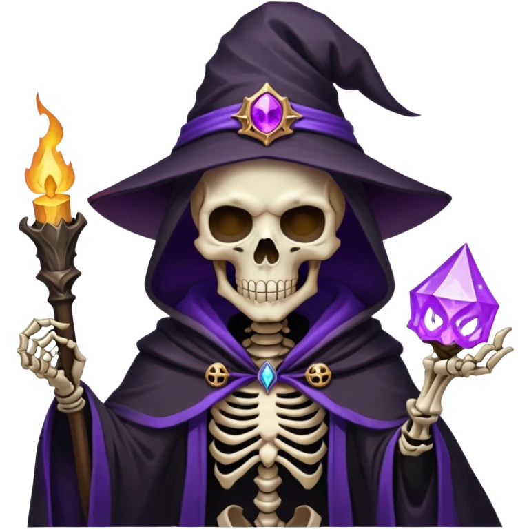 dark mage skeleton lich with black robes and purple magic emoji