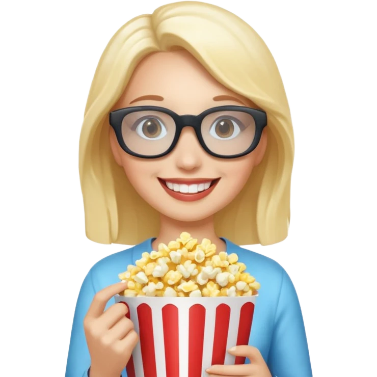 woman with 3d glasses holding popcorn emoji