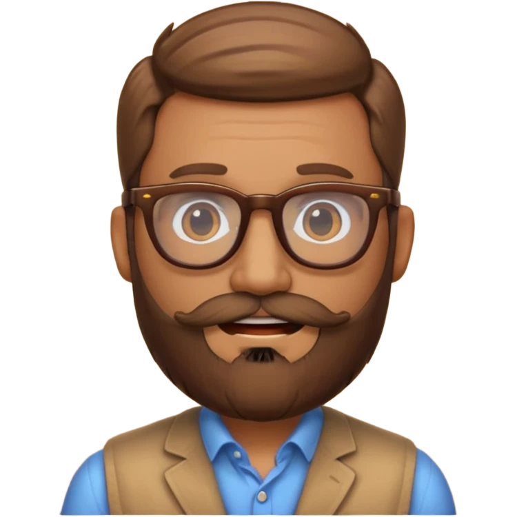 create a emoji man with beard, and glasses wooded color, sunkissed skin color emoji