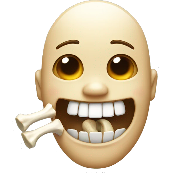 Emoji smiling with a bone in the mouth emoji