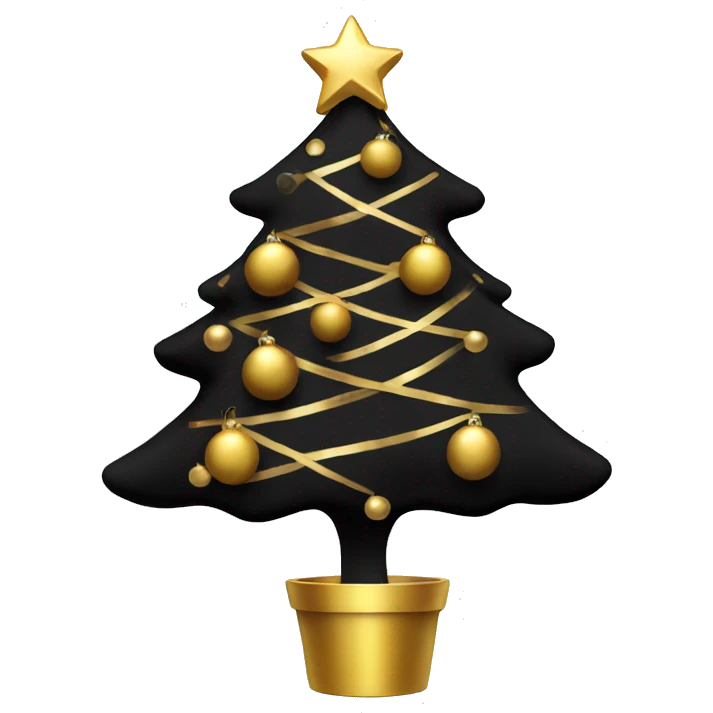 Black Christmas tree with gold ornaments emoji